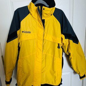 Columbia Y2K Womens L Ski Snowboard Jacket Yellow Black Liner Multi Pockets Zip